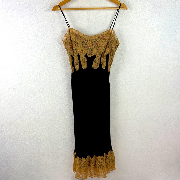 Betsey Johnson Dresses & Skirts - Very RARE Vintage Betsey Johnson Y2K silk lace embroidered slip dress